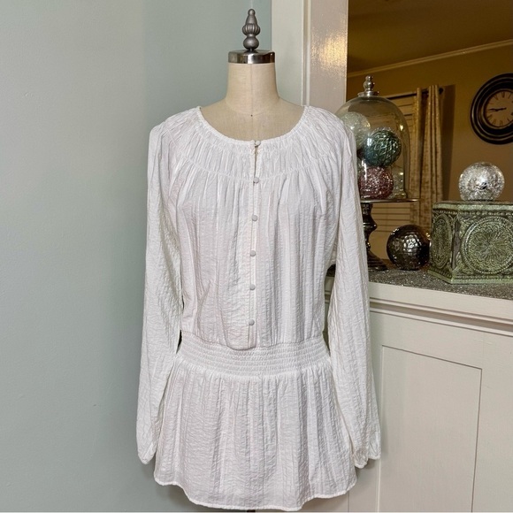 Lane Bryant Textured Shirred-Waist Peplum Top White Plus Sz 24 Spring Summer NWT - Picture 4 of 12